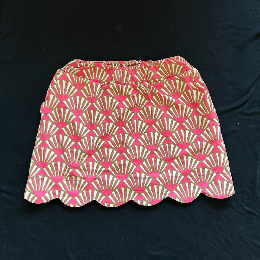 Katherine Way Pink and Green golf Skort scallop hem elastic waist made in USA L